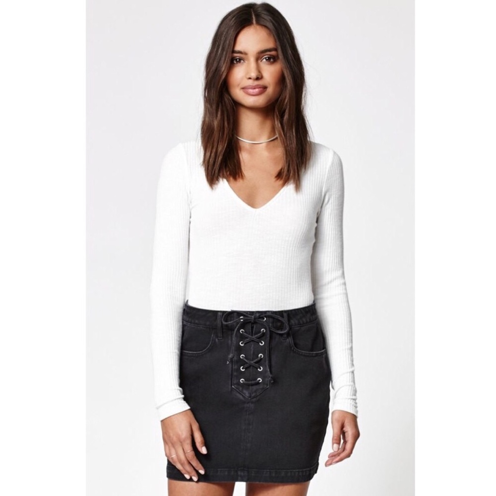 Black denim mini skirt